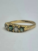 Load image into Gallery viewer, 1883: Vintage; 18ct Gold Tsavorite Green Garnets Natural Diamond Stacker/Half- Eternity Ring- From 1969
