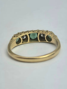 1883: Vintage; 18ct Gold Tsavorite Green Garnets Natural Diamond Stacker/Half- Eternity Ring- From 1969