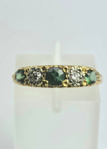 1883: Vintage; 18ct Gold Tsavorite Green Garnets Natural Diamond Stacker/Half- Eternity Ring- From 1969