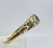 Load image into Gallery viewer, 1883: Vintage; 18ct Gold Tsavorite Green Garnets Natural Diamond Stacker/Half- Eternity Ring- From 1969
