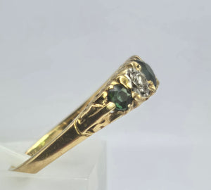 1883: Vintage; 18ct Gold Tsavorite Green Garnets Natural Diamond Stacker/Half- Eternity Ring- From 1969