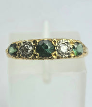 Load image into Gallery viewer, 1883: Vintage; 18ct Gold Tsavorite Green Garnets Natural Diamond Stacker/Half- Eternity Ring- From 1969
