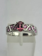 Cargar imagen en el visor de la galería, 1894: Vintage: 9ct White Gold Pink Tourmalines Dress Ring- pretty in pink
