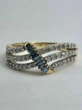 Load image into Gallery viewer, 1895: Vintage: 9ct Gold Blue &amp; White Diamonds Openwork Dress Ring- 50 natural sparkling diamonds
