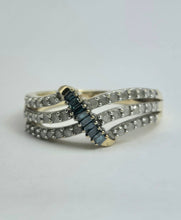 Load image into Gallery viewer, 1895: Vintage: 9ct Gold Blue &amp; White Diamonds Openwork Dress Ring- 50 natural sparkling diamonds
