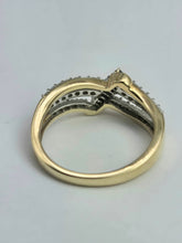 Load image into Gallery viewer, 1895: Vintage: 9ct Gold Blue &amp; White Diamonds Openwork Dress Ring- 50 natural sparkling diamonds
