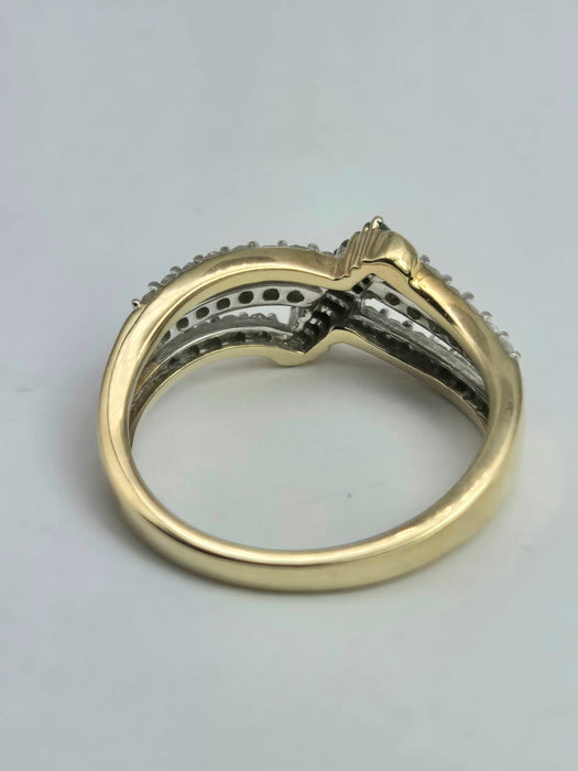 Vintage: 9ct Yellow Gold Blue & White Diamond Openwork Dress Ring