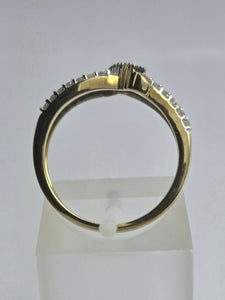 1895: Vintage: 9ct Gold Blue & White Diamonds Openwork Dress Ring- 50 natural sparkling diamonds