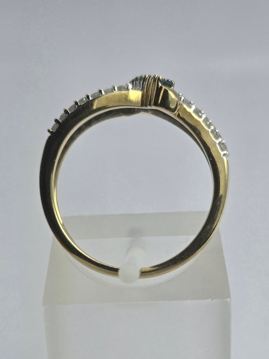 Vintage: 9ct Yellow Gold Blue & White Diamond Openwork Dress Ring