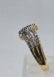 1895: Vintage: 9ct Gold Blue & White Diamonds Openwork Dress Ring- 50 natural sparkling diamonds