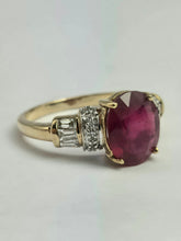 Load image into Gallery viewer, 1905: Vintage: 9ct Yellow Gold Ruby 16 Diamonds Dress Ring- picture perfect
