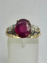 Load image into Gallery viewer, 1905: Vintage: 9ct Yellow Gold Ruby 16 Diamonds Dress Ring- picture perfect
