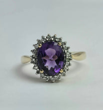 Load image into Gallery viewer, 1917: Vintage: 9ct Gold purple Amethyst 22 Diamonds Halo Ring- Sparkling beauty
