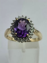 Load image into Gallery viewer, 1917: Vintage: 9ct Gold purple Amethyst 22 Diamonds Halo Ring- Sparkling beauty
