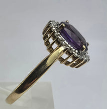 Load image into Gallery viewer, 1917: Vintage: 9ct Gold purple Amethyst 22 Diamonds Halo Ring- Sparkling beauty
