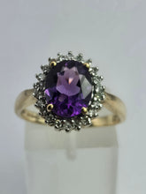 Load image into Gallery viewer, 1917: Vintage: 9ct Gold purple Amethyst 22 Diamonds Halo Ring- Sparkling beauty

