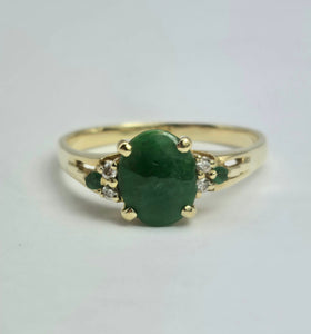 2011: Vintage: 14ct Gold 3 Emeralds Diamonds Dress Ring- Art deco style