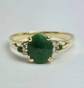 2011: Vintage: 14ct Gold 3 Emeralds Diamonds Dress Ring- Art deco style