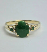 Load image into Gallery viewer, 2011: Vintage: 14ct Gold 3 Emeralds Diamonds Dress Ring- Art deco style
