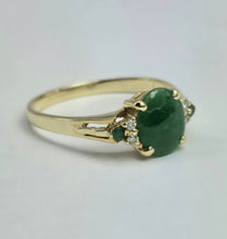 Load image into Gallery viewer, 2011: Vintage: 14ct Gold 3 Emeralds Diamonds Dress Ring- Art deco style
