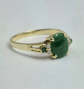 2011: Vintage: 14ct Gold 3 Emeralds Diamonds Dress Ring- Art deco style
