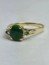 Load image into Gallery viewer, 2011: Vintage: 14ct Gold 3 Emeralds Diamonds Dress Ring- Art deco style
