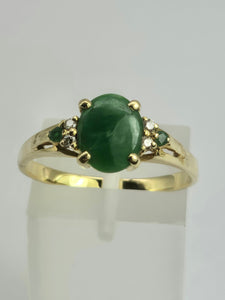2011: Vintage: 14ct Gold 3 Emeralds Diamonds Dress Ring- Art deco style