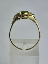 Load image into Gallery viewer, 2011: Vintage: 14ct Gold 3 Emeralds Diamonds Dress Ring- Art deco style
