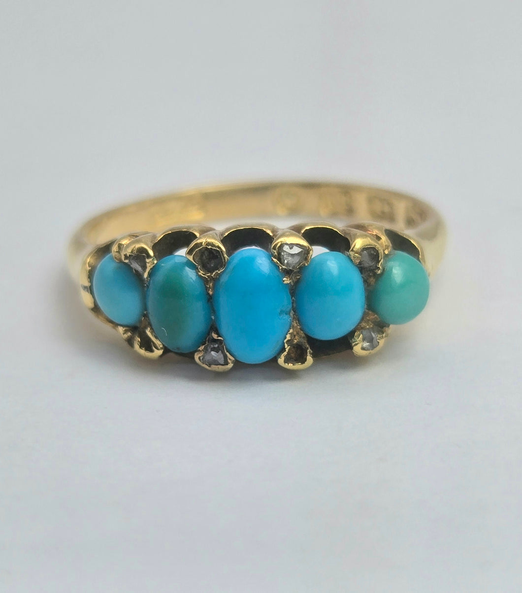 2039: Vintage: 18ct Gold Turquoises Edwardian Style Ring- From 1942