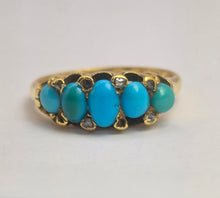Cargar imagen en el visor de la galería, 2039: Vintage: 18ct Gold Turquoises Edwardian Style Ring- From 1942
