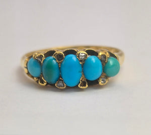 2039: Vintage: 18ct Gold Turquoises Edwardian Style Ring- From 1942