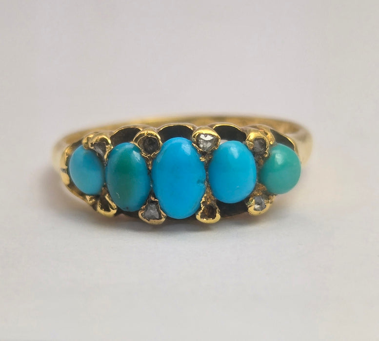 2039: Vintage: 18ct Gold Turquoises Edwardian Style Ring- From 1942