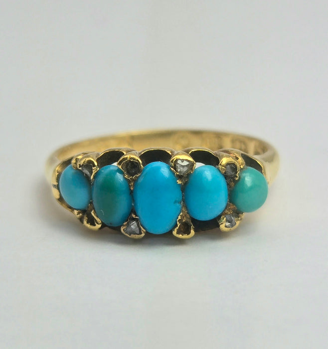 2039: Vintage: 18ct Gold Turquoises Edwardian Style Ring- From 1942