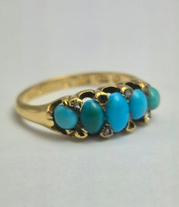2039: Vintage: 18ct Gold Turquoises Edwardian Style Ring- From 1942