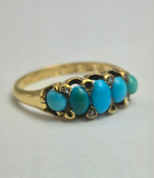 2039: Vintage: 18ct Gold Turquoises Edwardian Style Ring- From 1942