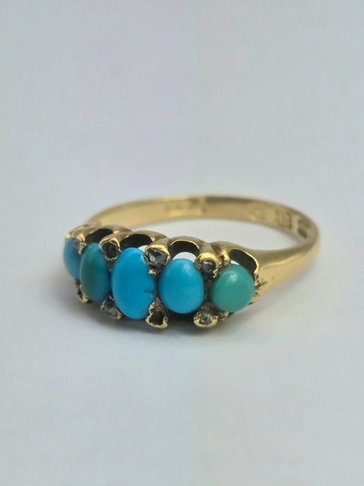 2039: Vintage: 18ct Gold Turquoises Edwardian Style Ring- From 1942
