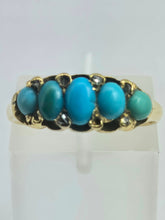 Cargar imagen en el visor de la galería, 2039: Vintage: 18ct Gold Turquoises Edwardian Style Ring- From 1942
