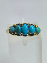 Cargar imagen en el visor de la galería, 2039: Vintage: 18ct Gold Turquoises Edwardian Style Ring- From 1942
