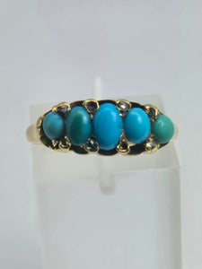 2039: Vintage: 18ct Gold Turquoises Edwardian Style Ring- From 1942