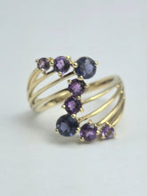 Cargar imagen en el visor de la galería, 2053: Vintage: 9ct Gold Iolite Amethysts Abstract Cocktail Ring- Inspirationl
