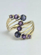Cargar imagen en el visor de la galería, 2053: Vintage: 9ct Gold Iolite Amethysts Abstract Cocktail Ring- Inspirationl
