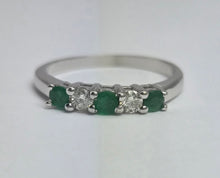 Load image into Gallery viewer, 2016: Vintage; 9ct White Gold Emeralds Diamonds Half-Eternity/Stacker Ring- Delightful
