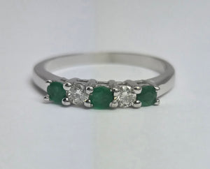 2016: Vintage; 9ct White Gold Emeralds Diamonds Half-Eternity/Stacker Ring- Delightful