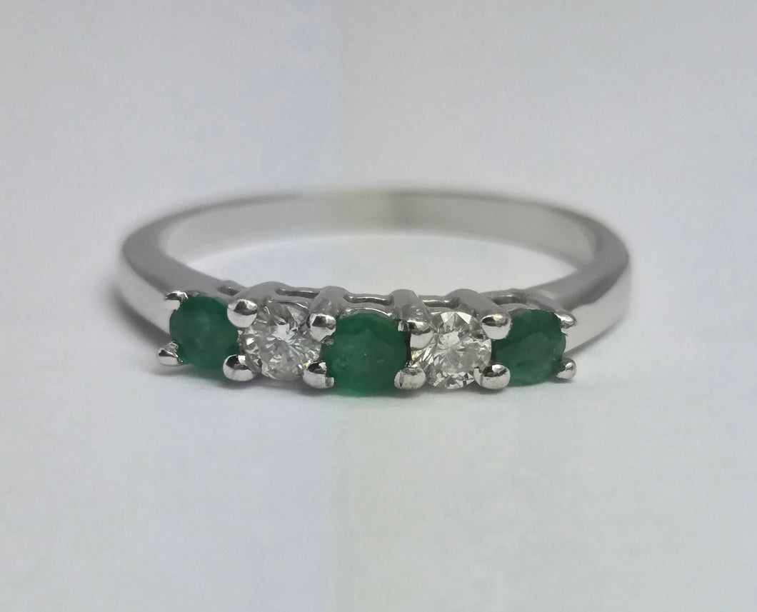 2016: Vintage; 9ct White Gold Emeralds Diamonds Half-Eternity/Stacker Ring- Delightful