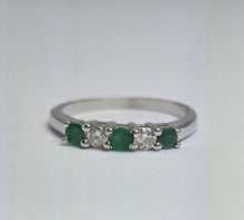 Load image into Gallery viewer, 2016: Vintage; 9ct White Gold Emeralds Diamonds Half-Eternity/Stacker Ring- Delightful
