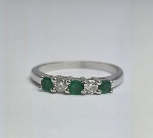 2016: Vintage; 9ct White Gold Emeralds Diamonds Half-Eternity/Stacker Ring- Delightful