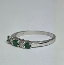 Load image into Gallery viewer, 2016: Vintage; 9ct White Gold Emeralds Diamonds Half-Eternity/Stacker Ring- Delightful
