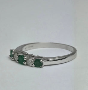 2016: Vintage; 9ct White Gold Emeralds Diamonds Half-Eternity/Stacker Ring- Delightful