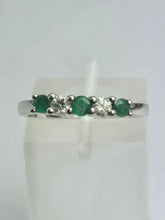 Load image into Gallery viewer, 2016: Vintage; 9ct White Gold Emeralds Diamonds Half-Eternity/Stacker Ring- Delightful
