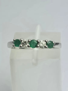 2016: Vintage; 9ct White Gold Emeralds Diamonds Half-Eternity/Stacker Ring- Delightful